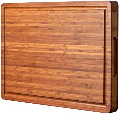 Bamboo Wood Cutting Board for Kitchen, 1" Thick Butcher Block, Cheese Charcuterie Board, with Side Handles and Juice Grooves, 16x11"