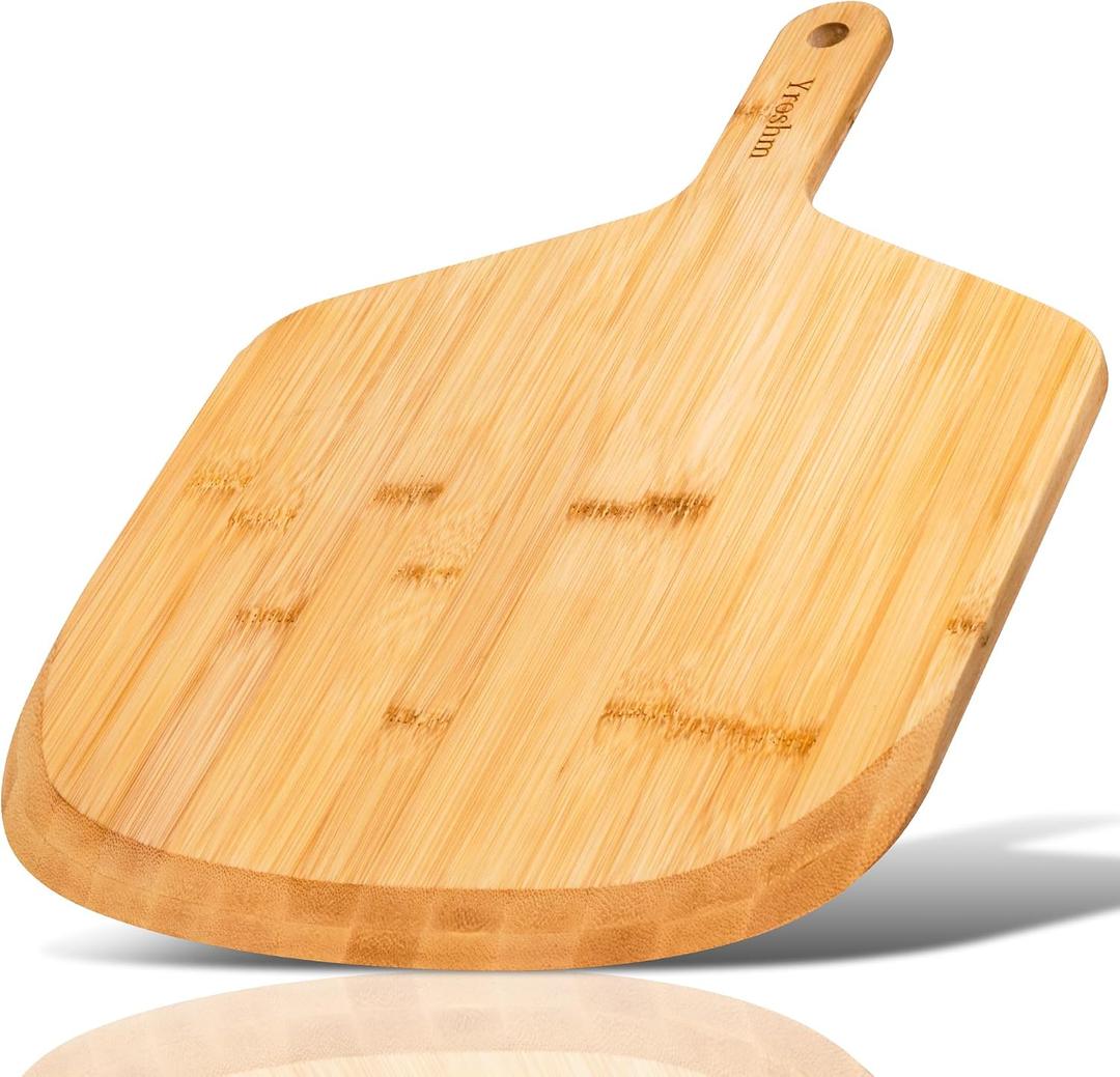 12 Inch Bamboo Pizza Peel Premium Wooden Pizza Board Paddle with Handle for Baking, Serving & Cutting Use for Pizza, Bread, Pastries, Dough, Easy Grip