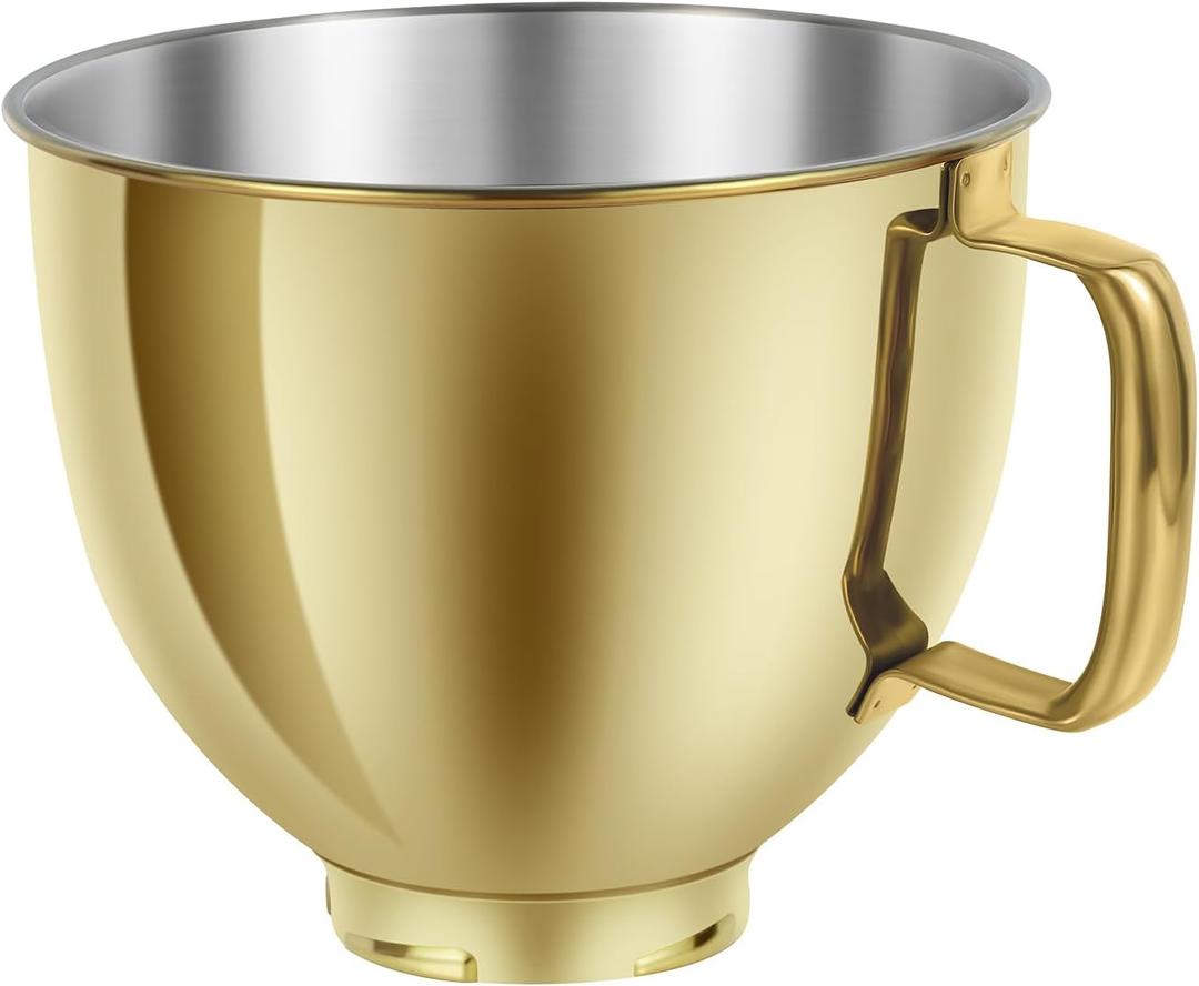 5 QT Stainless Steel Mixer Bowl Compatible with KitchenAid Artisan&Classic Series 4.5-5QT Tilt-Head Mixers K45 KSM70 KSM150 etc. Replacment for KitchenAid Mixer Bowl(Heavy Duty Radiant Gold)