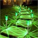 DenicMic Solar Lights Outdoor 10 Pack Waterproof Green LED Stainless Steel Stake Outside Lights for Yard Pathway Garden Driveway Walkway Landscape Path Lighting