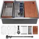 32" x 19" Multifunctional Undermount Workstation Kitchen Sink S304 Stainless Steel Handmade Modern Single Bowl Kitchen Sink with Accessories and Integrated, 32" x 19" x 10" Undermount Sink