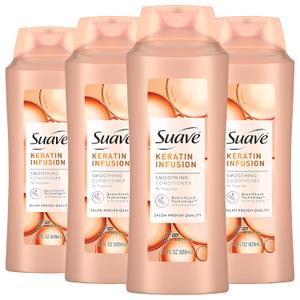 Suave Professionals Smoothing Conditioner For Dry Hair Keratin Infusion Hair Conditioner with 48-hour Frizz Control 28 oz, Pack of 4