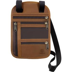 Ringsun Genuine Leather Passport Holder For Travel, RFID Blocking Slim Neck Wallet with Adjustable Strap for Women and Men, Travel Essentials to Keep Cash, Credit Cards and Documents Safe, Brown