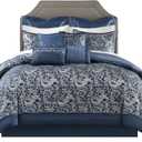 Madison Park Essentials Brystol 24 Piece Room in a Bag Faux Silk Comforter Jacquard Paisley Design Matching Curtains Down Alternative All Season Bedding-Set, Cal King(104 in x 92 in), Navy 24 Piece