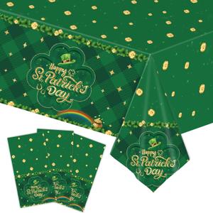 3 Pack St Patricks Day Tablecloth, Disposable 54 x 108 Inch Green Shamrock Table Cloth, Plastic Disposable Rectangle Luck Irish Table Cover for St. Patricks Day Decorations