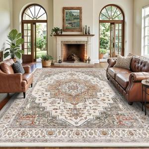 9x12 Large Area Rugs for Living Room Ultra-Soft Washable Rug Vintage Distressed Non-Slip Low Pile Stain Resistant Carpet for Bedroom Dining Room Kitchen Office