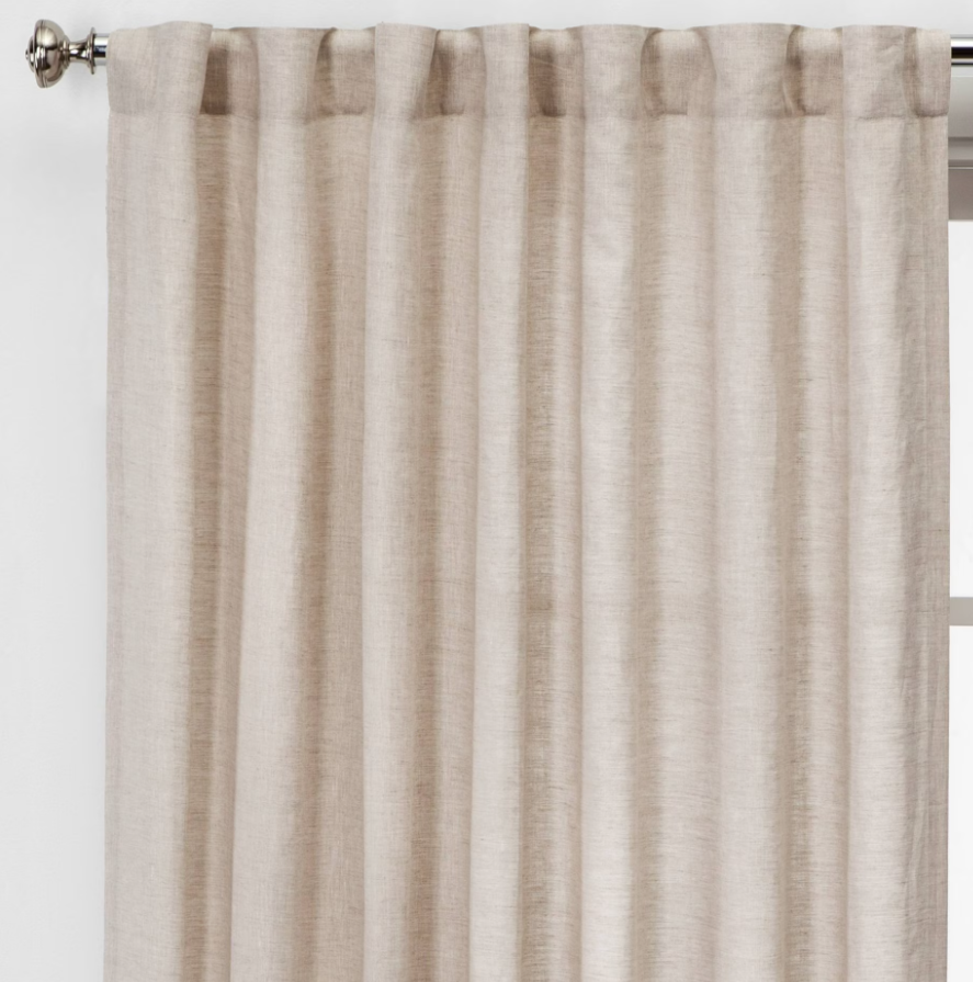54"x95" Light Filtering Linen Window Curtain Panel Khaki: Traditional Beige, Rod Pocket, OEKO-TEX Certified