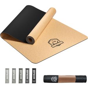 HAPBEAR Large Cork Yoga Mat - 72"x36" Wide Non-Slip for Home Workout, Yoga, Pilates & Stretching - 6mm Cushioned Support - Eco-Friendly & Durable - Bonus Resistance Bands & Carry Bag Included (Yellow)