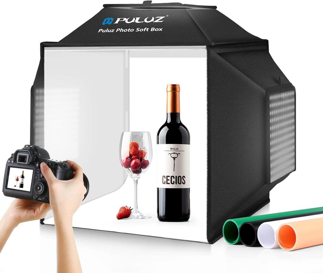 PULUZ Upgrade Light Box & Soft Box, 16"x16" Professional Shooting Tent with 480 LED Lights Photo Studio Light Box Photography with 4 Color PVC Backdrops for Jewelry and Product Photography (Upgrade-16*16 inch)