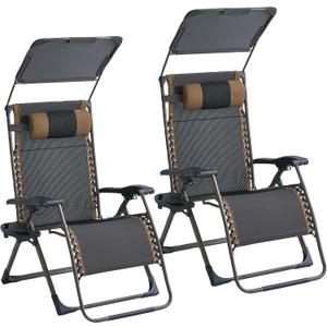 2 Pack Zero Gravity Chairs with Canopy, Adjustable Folding Patio Anti Gravity Recliner Outdoor Lounger with Tray & Headrest for Beach Camping, 400lbs Weight Capacity