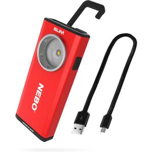 NEBO Slim Pocket Flashlight | 500 Lumens, Rechargeable Mini EDC Work Light, Magnetic Base & Dimmable Brightness, Durable & Water Resistant, Includes Charging Cable  Red