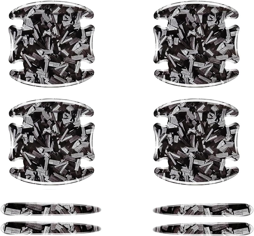 8 PCS Car Door Handle Protector, 3D Carbon Fiber Forged Patterned Door Cup Protector, Anti-scratches Self-adhesive Car Doors Handle Sticker, Universal for Vehicles (Gray)