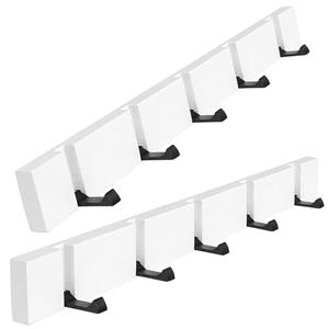 KYSMOTIC 2 Pack Wooden Wall Mounted Folding Rack, Modern Wall Floating Coat Hook Rack Space– White 5 Hooks
