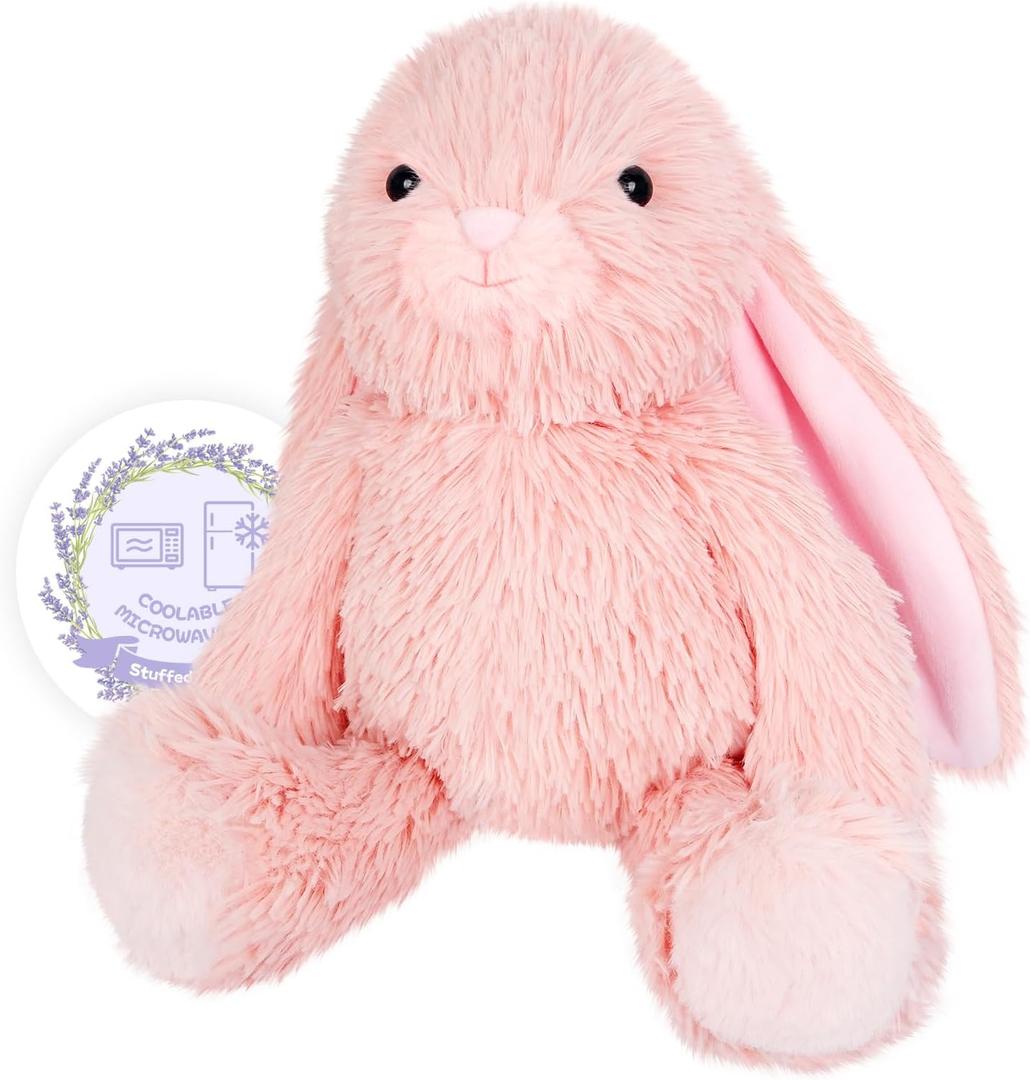 Heatable & Coolable Pink Bunny Stuffed Animal Heating Pad for Soothing & Relaxation, Lavender Pink Bunny Plush for Discomfort, Rabbit Stuffed Animals for Kids, Easter Bunny Plushies Gift