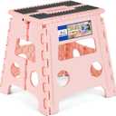 ACKO Folding Step Stool 13 inch Height Premium Heavy Duty Foldable Step Stools for Adults and Kids, Kitchen Plastic Small Collapsible Stepping Stool Hold Up to 300 LB Dot Pink (1 Pack)