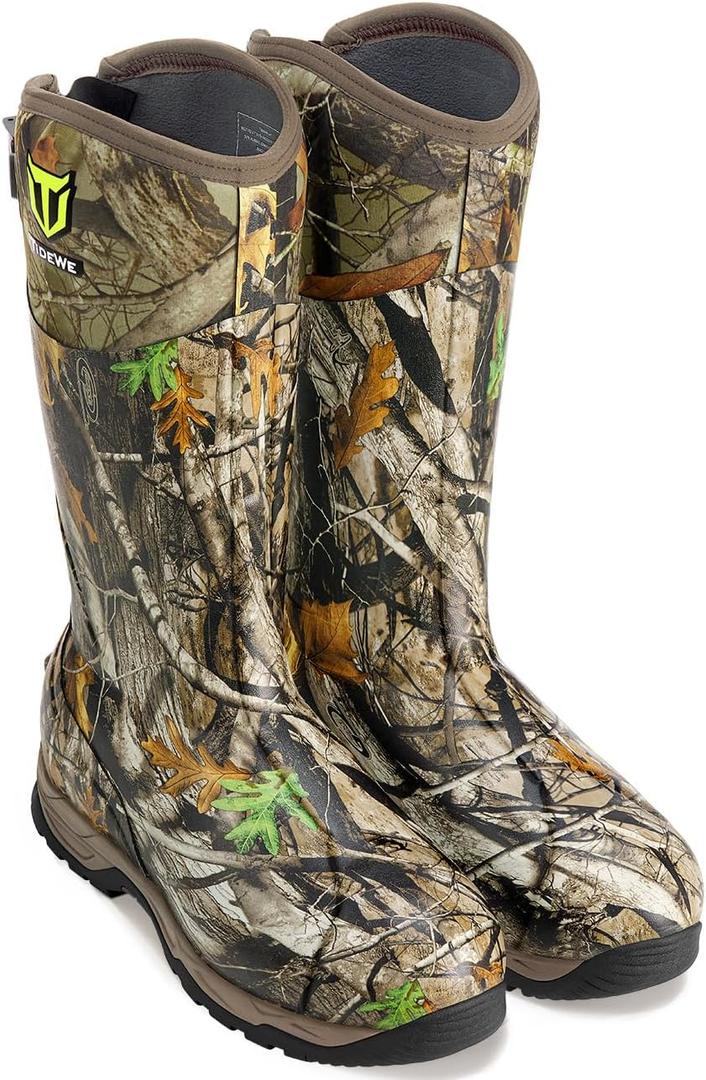 TIDEWE Rubber Hunting Boots, Waterproof Insulated Next Camo G2 Warm Rubber Boots with 7mm Neoprene, Sturdy Outdoor Hunting Boots for Men (800g Insulated & Standard, Size 7)
