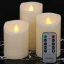 Flameless Flickering Candles with Remote and Timers, 1000 Hours Waterproof Outdoor Indoor Battery Operated LED Pillar Candles, Ivory Plastic, Set of 3(D 3" x H 4" 5" 6")