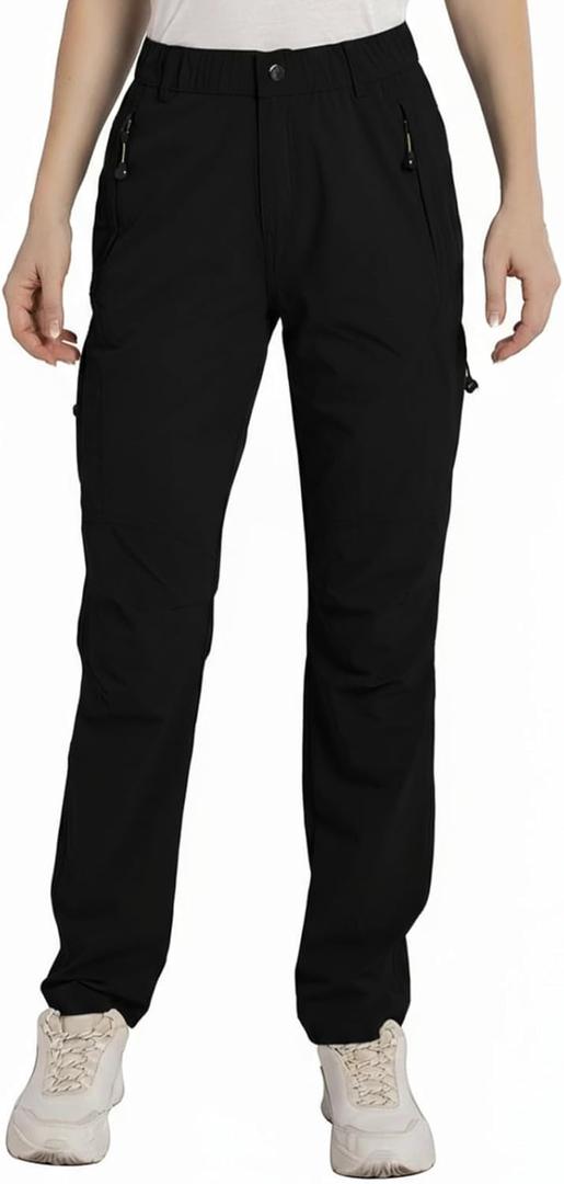 Hiking Pants for Women Lightweight Quick Dry - Water Resistant Cargo Work Pants with 5 Pockets for Camping, Travel & Outdoor (Small, Black)