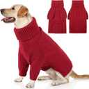 Queenmore Dog Sweater, Puppy Sweater for Small Dogs,Warm Winter Fall Dog Sweaters for Dog Girls Boys, Solid Turtleneck Knit Sweater for Large Medium Dogs,Long Sleeves Christmas Dog Sweater Red,L