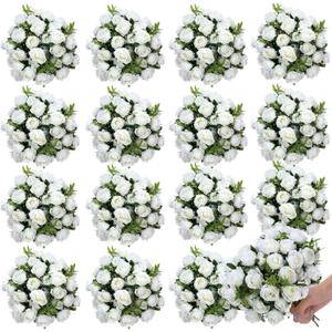 Zeyune 16 Bunches 12 Inch Artificial Mini Rose Bouquet 160 Heads Bridal Flower Bouquets Fake Silk Rose Bulk for Wedding Bridal Shower Christmas Home Office Garden Decoration(White)