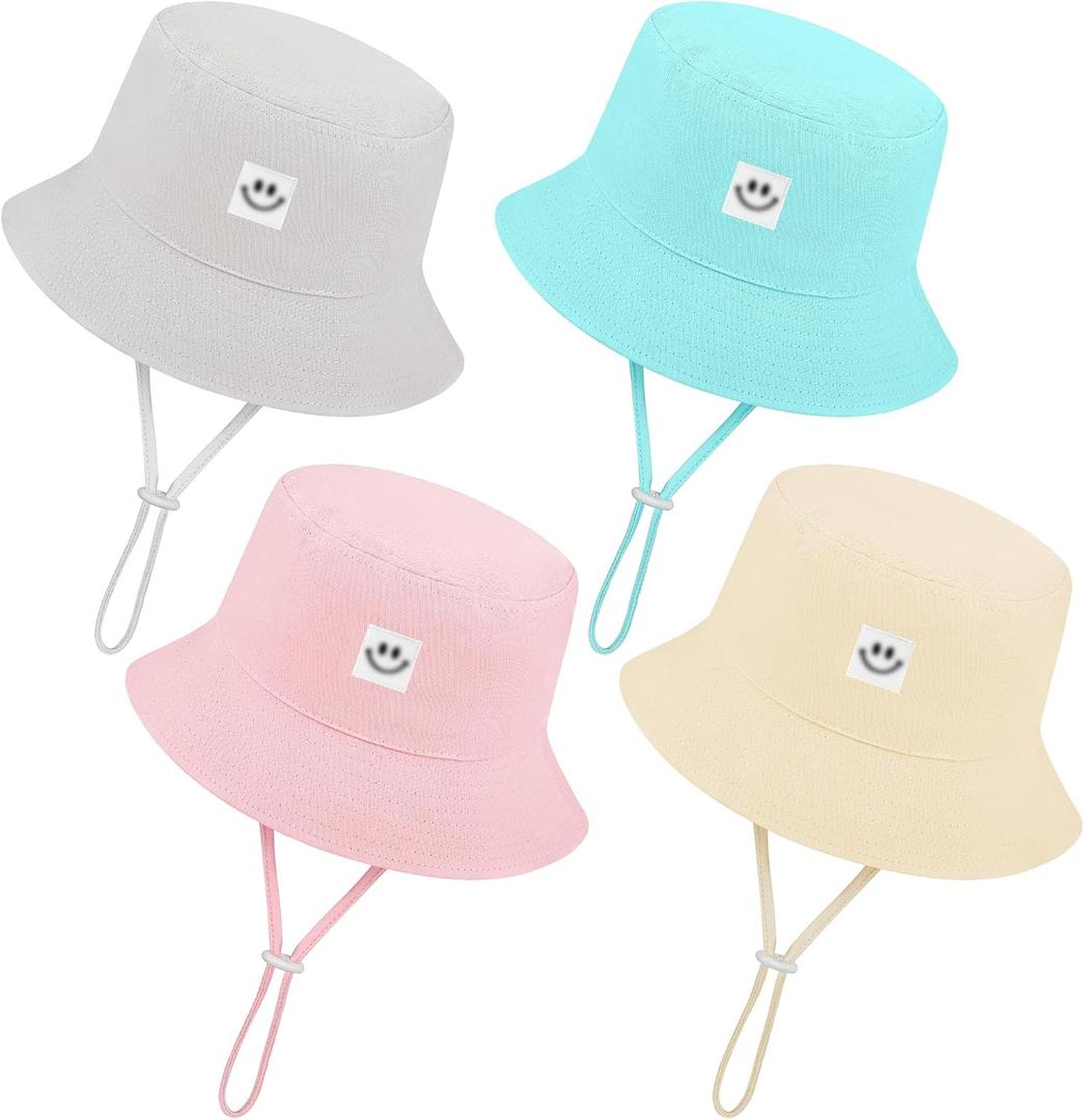 Cooraby 4 Pack Baby Sun Hat Breathable Bucket Hat Toddler Sun Protective Adjustable Hats with Wide Brim for Baby Girl Boy