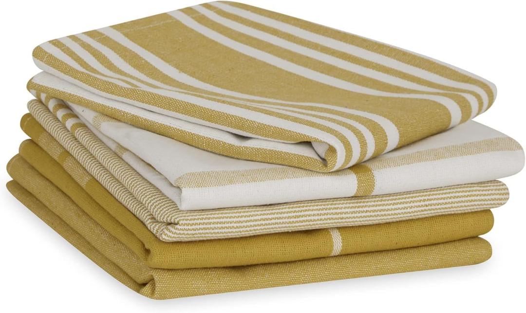 5-Pack Large Cotton Kitchen Towels 20"x28"  Mustard Yellow Dish Towels for Drying Dishes, Cleaning, Baking, Cooking  Quick-Dry, Lint-Free, Machine Washable Tea Towels for Kitchen Use