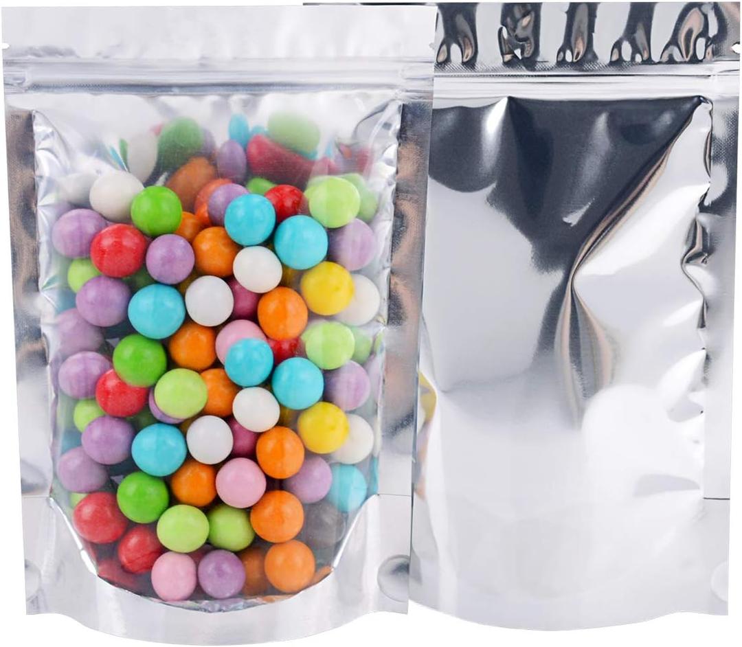 100PCS Resealable Mylar Bags for Food Storage, 7.9''x 11.8'' Smell Proof Ziplock Bags Freestanding, Aluminum Foil Packaging Pouches Bag for Cookies, Nuts, Tea, Candy - 5.5 Mil