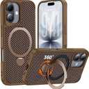 Designed for iPhone 17 Case with 360 Magnetic Stand, Carbon Fiber Phone Case [Compatible with Magsafe] [15FT Military Protection] with Stand Ring 6.3'', Desert Titanium