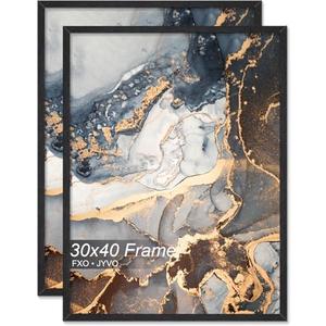 Fxojyvo Engineered Wood 30 x 40 Frame Set of 1, Black Picture Frame for 30x40 Inch Poster Puzzle Photo, Light Weight 30by40 Poster Frame with Wood-grain for Wall - 1 Pack/Black/30 x40