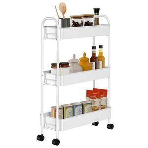 Slim Rolling Cart, Metal Frame Utility Rolling 3-Tier Narrow Storage Cart with Handle Kitchen Storage Organizer, Mobile Shelving Unit for Bathroom Kitchen