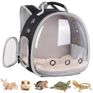 Portable Small Animal Backpack Travel Breathable Pet Carrier Bag Cages for Guinea Pig, Rabbit, Bearded Dragon, Squirrel, Tortoise, Bird, Lizard, Sugar Glider (Black)