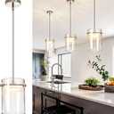 10 Inch Brushed Nickel Island Pendant Light, Large Glass Pendant Lighting, 10.2"