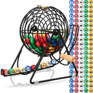 Poen set of 101 Lottery Bingo Game Set Include 12 Inch Cage 1-100 Numbers 0.9 Inch Window Balls Raffle for Game Night, Large Group Activities(Excluding Bingo Board)