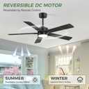 Ceiling Fans with LED Lights, 52 Inch 5-Blade Ceiling Fan Remote Control, Industrial Ceiling Fan with Reversible DC Motor, Downrod Mount LED Ceiling Light Chandelier for Bedroom (Black)