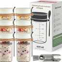 Overnight Oats Containers with Lids and Spoons – 17oz Glass Jars for Yogurt, Chia Pudding & Meal Prep – Leakproof Airtight Mason Jar Set – Portable Breakfast Food Storage with Cleaning Brush