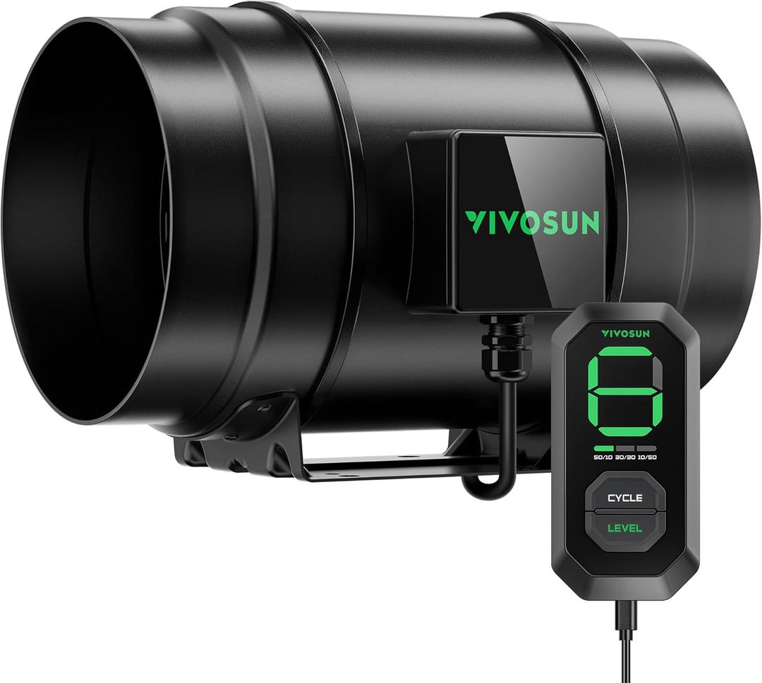 VIVOSUN AeroZesh G8 8-inch 725 CFM Inline Duct Fan with E12 Speed Controller, Entirely Programmable PWM-Controlled EC Fan for Grow Tent Ventilation, Black/Green