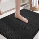 Color&Geometry Ultra Soft Chenille Bathroom Rugs Non Slip Rubber Backing, Machine Washable, Super Absorbent Floor Mat for Bathroom, Bathtub & Shower, Quick Dry Black Bath Mat, Standard Sized,17"x29.5"