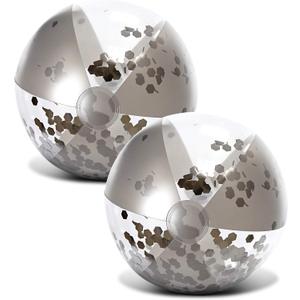 POZA Inflatable Beach Balls - Elegant Glitter Confetti Premium Floaters, Heavy Duty Vinyl Floatation Pool Toys for Pool Beach Party, UV Resistant Pool Dcor (16", Silver)