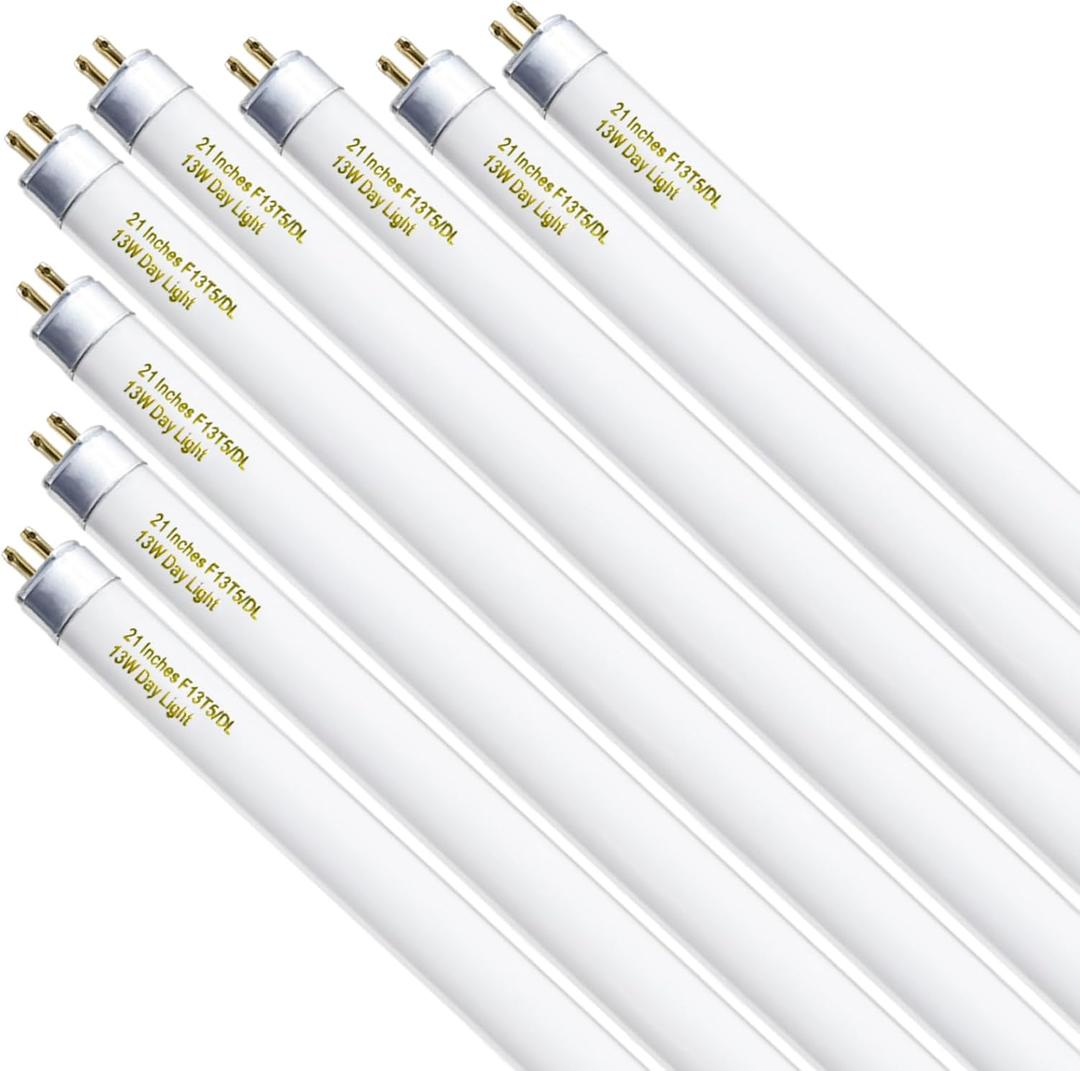 Konideke 8 Pack 21 Inch T5 Fluorescent Bulbs 13 Watt Daylight 6500K, F13T5D Under Cabinet Lights Bulb, 750 Lumen G5 Base