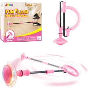 JOYIN Pink Ankle Skip Ball with Flashing Lights, Toy for Kids Indoor & Outdoor, Flashing Swing Ball Foldable Sports Toy, Birthday Gifts for Kids 3 4 5 +
