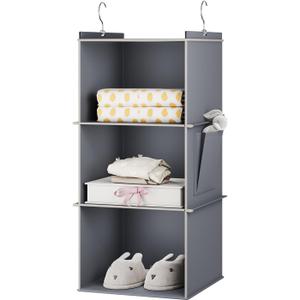 YOUDENOVA Hanging Closet Organizer, 3-Shelf Closet Hanging Storage Shelves, Grey