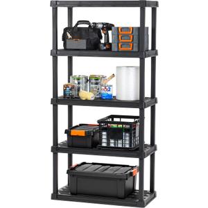 IRIS USA 5-Shelf Heavy Duty Plastic Storage Shelves, 500lb Capacity, 73"H x 36"W x 18"D, Large Modular Shelving Unit Storage Organizer for Garage, Home, Warehouse & Gym, Storage Rack - Black