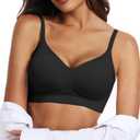 OEAK Womens Push Up Everyday Bras Comfortable Wireless Bralettes V Neck Seamless Bra Smooth Brassiere Wire Free Basic Bras (Small, Black)