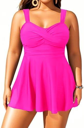 Aqua Eve Plus Size Two Piece Swimsuits for Women Tankini Bathing Suits Flowy Swim Dress with Shorts, 18W