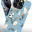 Case Compatible with iPhone 16,Cat Flowers Floral Phone case Design for Girl Women Boy Men,Dual-Layer Soft Silicone Scratch-Resistant Shockproof Phone Cover