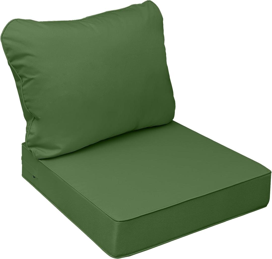 AAAAAcessories Outdoor Seat Cushions for Chairs, Fade-Resistant, Waterproof Patio Furniture Replacement Cushions, 24" x 24" x 5" + 24" x 19", Dark Moss Green