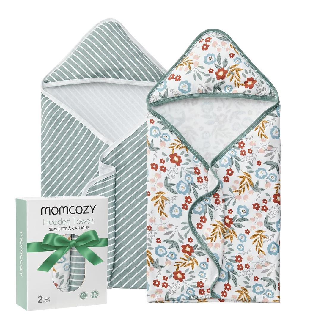 Momcozy Baby Towel with Hooded-2 Pack Soft Bath Towel Set-Shower Gifts or Bath Essential for Infant,Newborn, Toddler (28 X 28 Inch, Petite Blossom) (Newborn Bath Towel ( 28 X 28 Inch ))