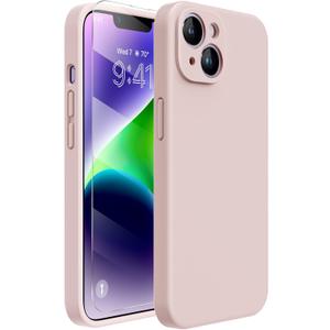 Miracase Designed for iPhone 14 Case with Screen Protector, [Upgraded Enhanced Camera Protection], Shockproof Liquid Silicone Case with Microfiber Lining, 6.1 inch, Sand Pink