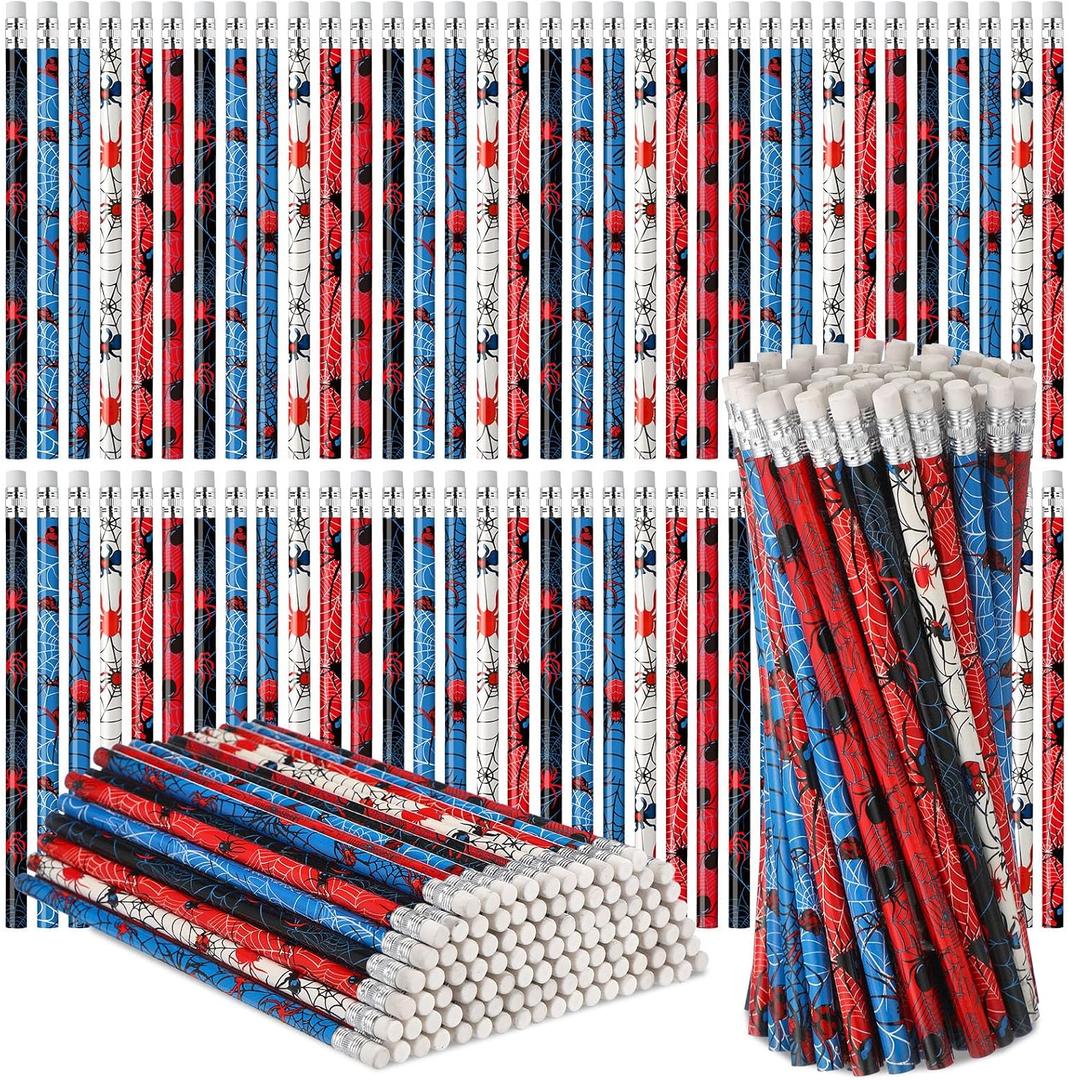 Resurhang 200 Pcs Wooden Pencil with Eraser for Kids Spider Pencils Bulk Novelty Kids Fun School Supplies Back to School Supplies for Kid Student Teacher Classroom Reward