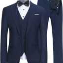 Men's Slim Fit 3 Piece Suit One Button Blazer Tux Vest & Trousers, Navy, Small